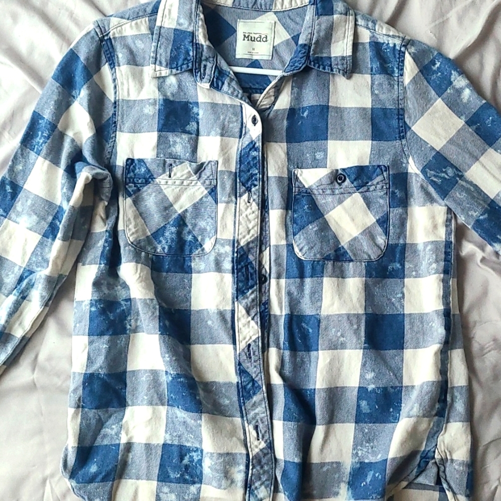 Blue and White Flannel, Size Medium, Mudd